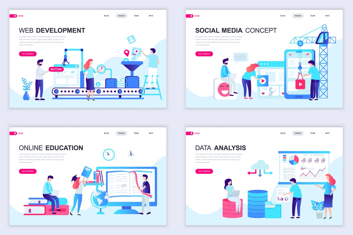 扁平设计风格场景概念插画网站着陆页设计模板v6 Set of Landing Page Templates Flat Concept插图