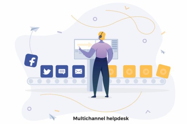 多渠道帮助中心CRM概念插画免费素材 Multichannel helpdesk Illustrations CRM