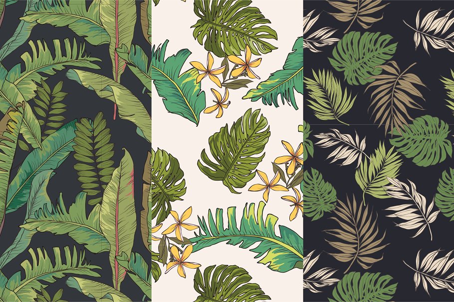 热带植物棕榈树矢量无缝图案Palm Tree Leaves插图(2)