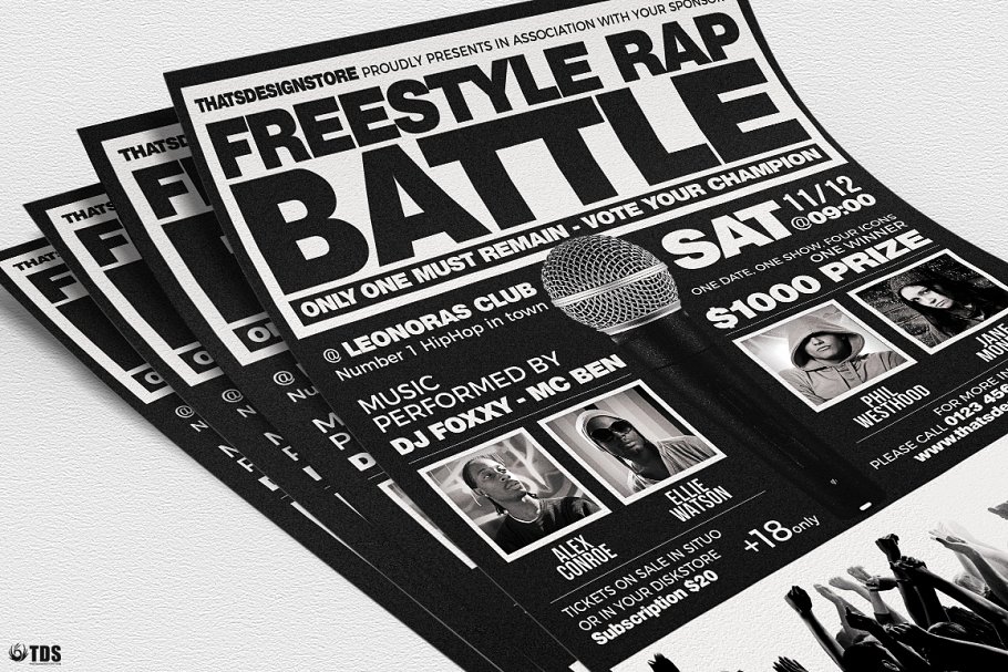 即兴说唱饶舌音乐海报PSD传单模板V4 Freestyle Rap Battle Flyer PSD V4插图(3)