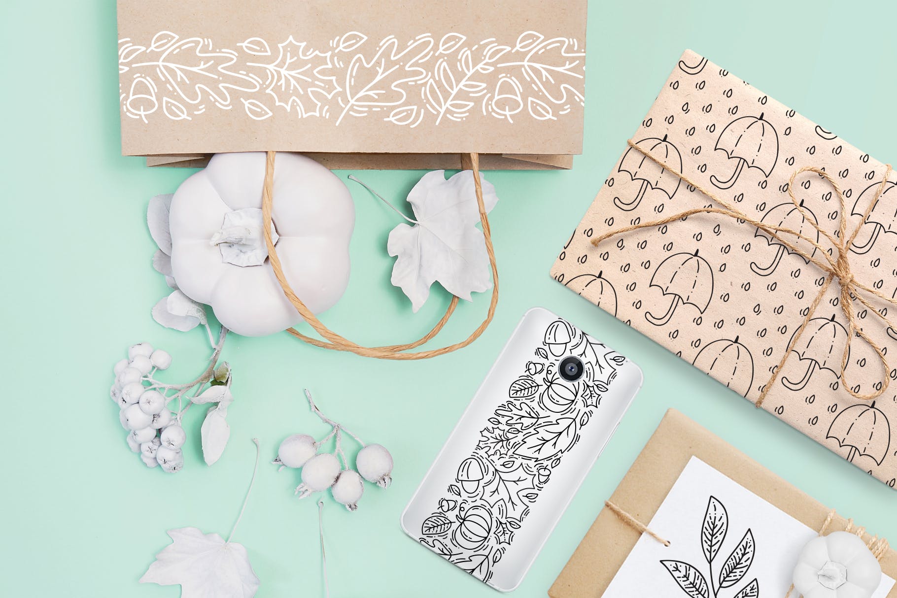 秋季花卉元素手绘线条画矢量插画素材 Monoline vector autumn floral elements插图(4)