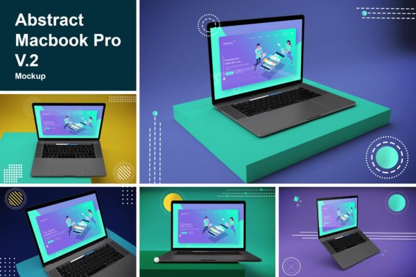 抽象背景Macbook Pro笔记本电脑素材库精选样机模板v2 Abstract Macbook Pro Mockup V.2