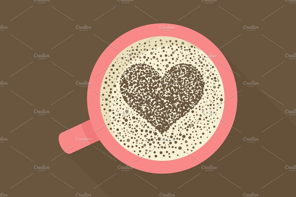 可爱的爱心咖啡杯矢量插画 Coffee love插图