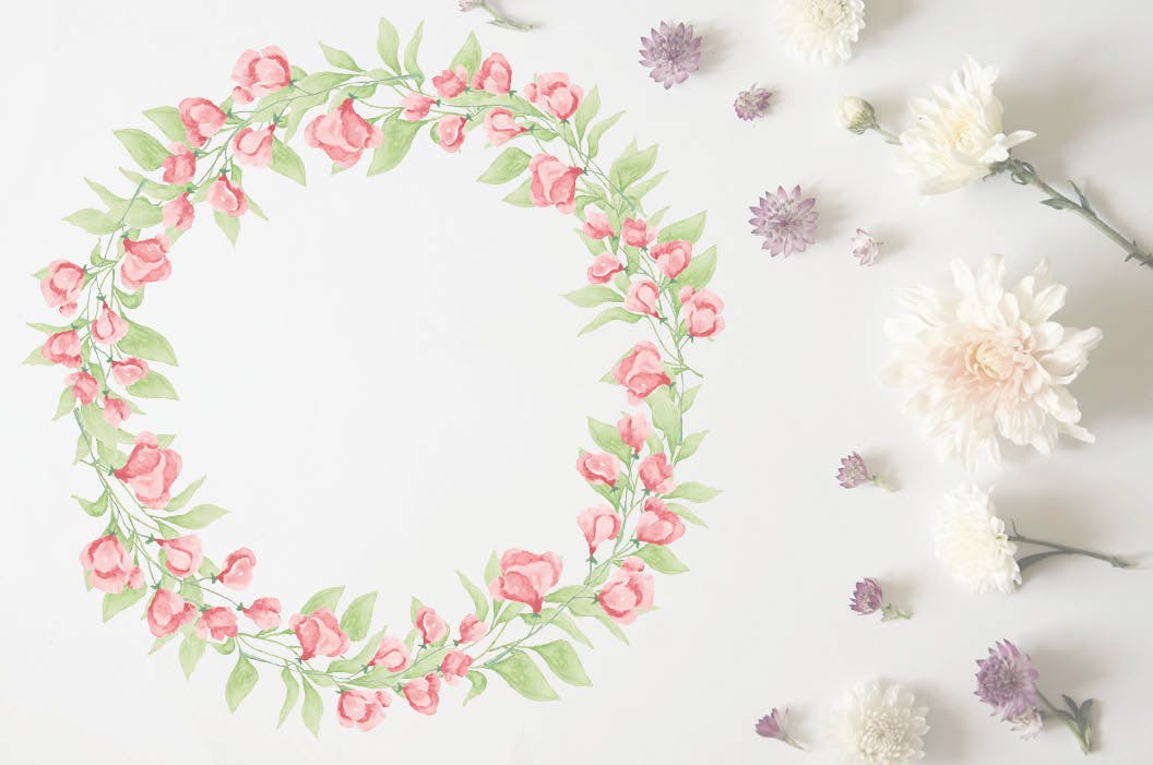 粉色手绘水彩花卉剪贴画素材库精选PNG素材 Watercolor Mini Bundle in Hot Pink插图(3)