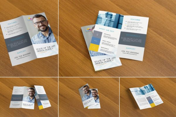 5款双折页广告传单样机模板 5 Bifold Flyer Mockups