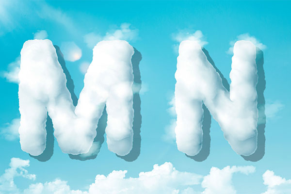 字母“MN”蓝天背景白云英文艺术字体素材库精选PSD素材