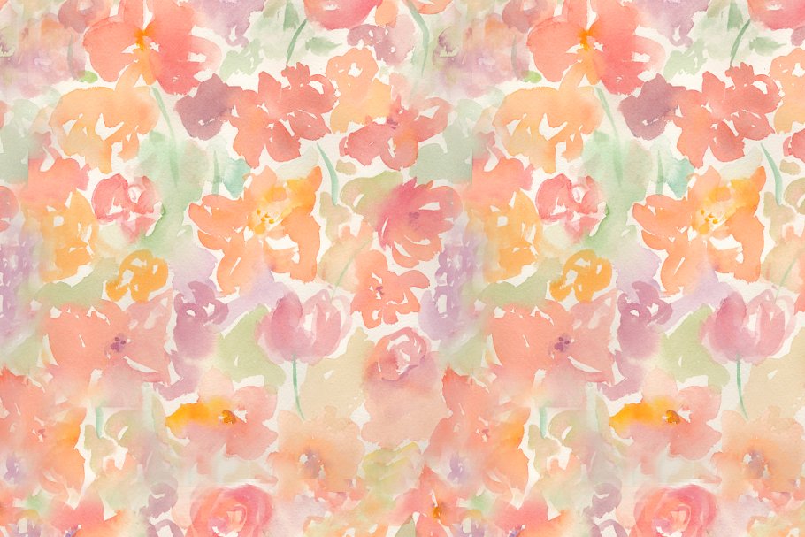 抽象水彩花卉图案背景  Abstract Floral Pattern and Flowers插图(2)