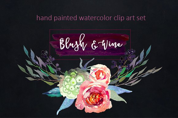 勃艮第白色水彩花卉插画 Burgundy White Watercolor Flowers插图(4)