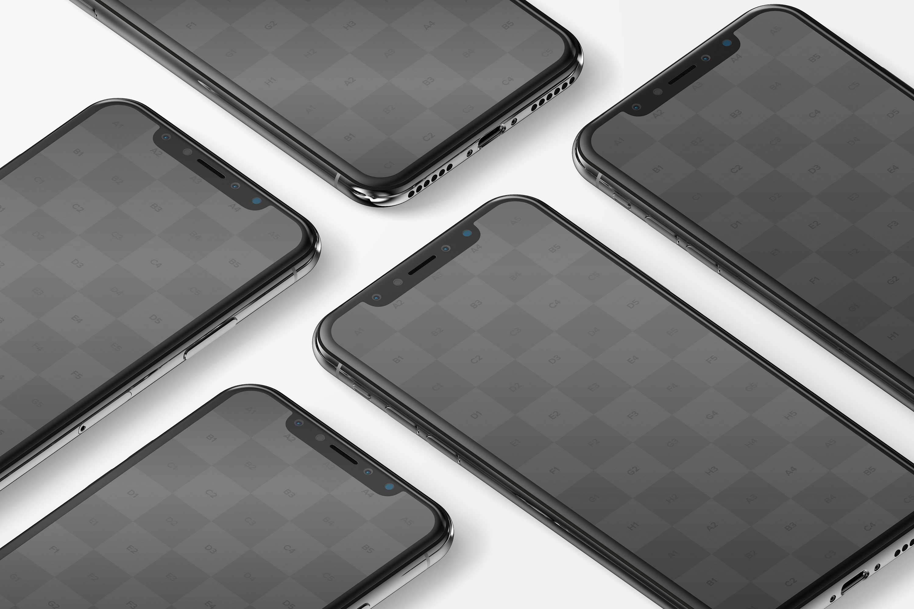 iPhone X多屏幕平铺视角手机应用UI设计效果预览样机07 iPhone X Mockup 07插图(1)