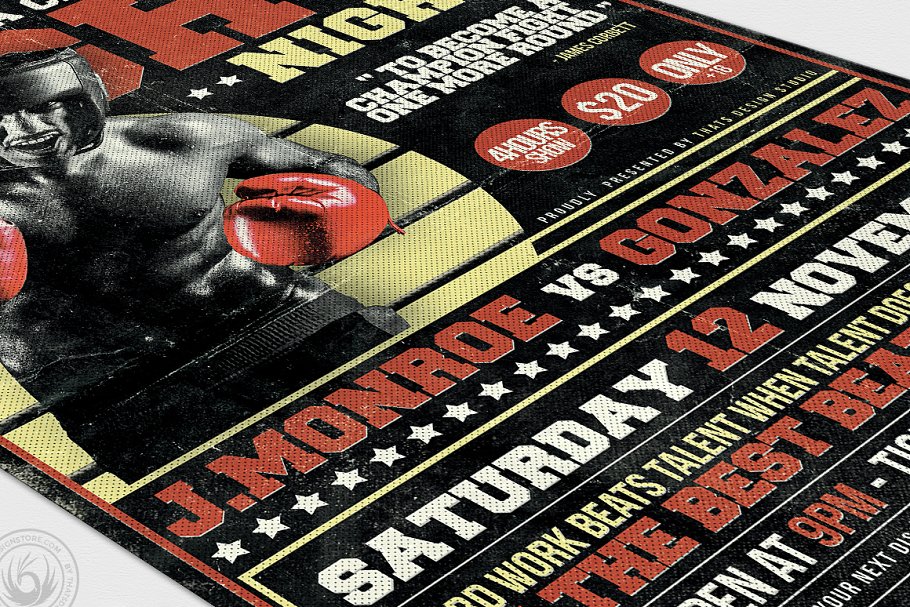 拳击竞技活动海报传单PSD模板V4 Fight Night Flyer PSD V4插图(5)