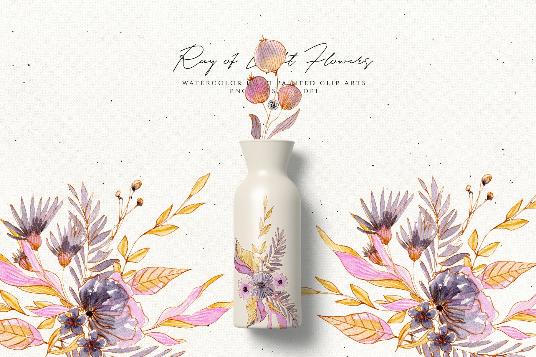 浅色优雅水彩手绘花卉剪贴画PNG素材 Ray of Light Flowers插图(3)