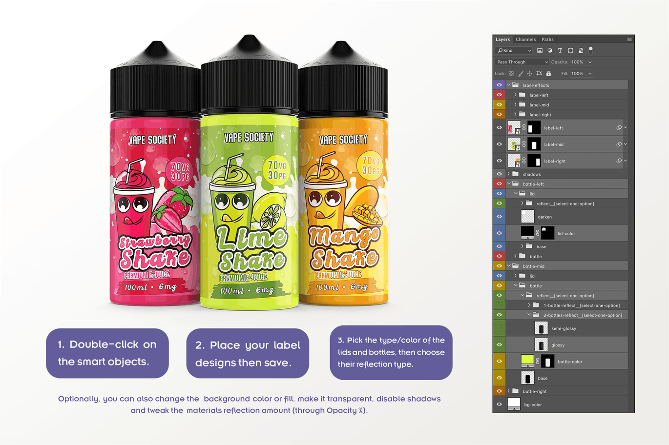 果味型电子烟烟油瓶外观设计模板 eLiquid Bottle Mockup v 100ml-B插图(7)