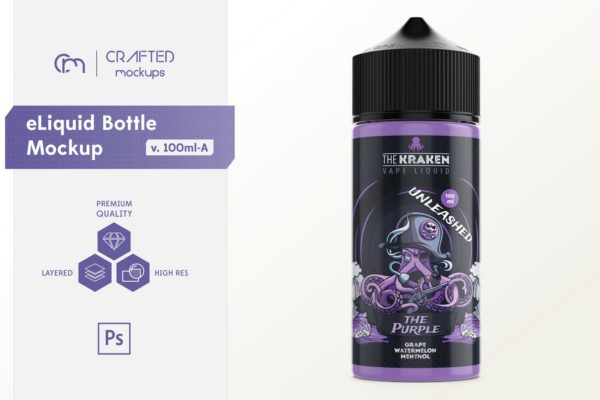 100ml电子烟烟油瓶设计效果图样机模板 eLiquid Bottle Mockup v 100ml-A