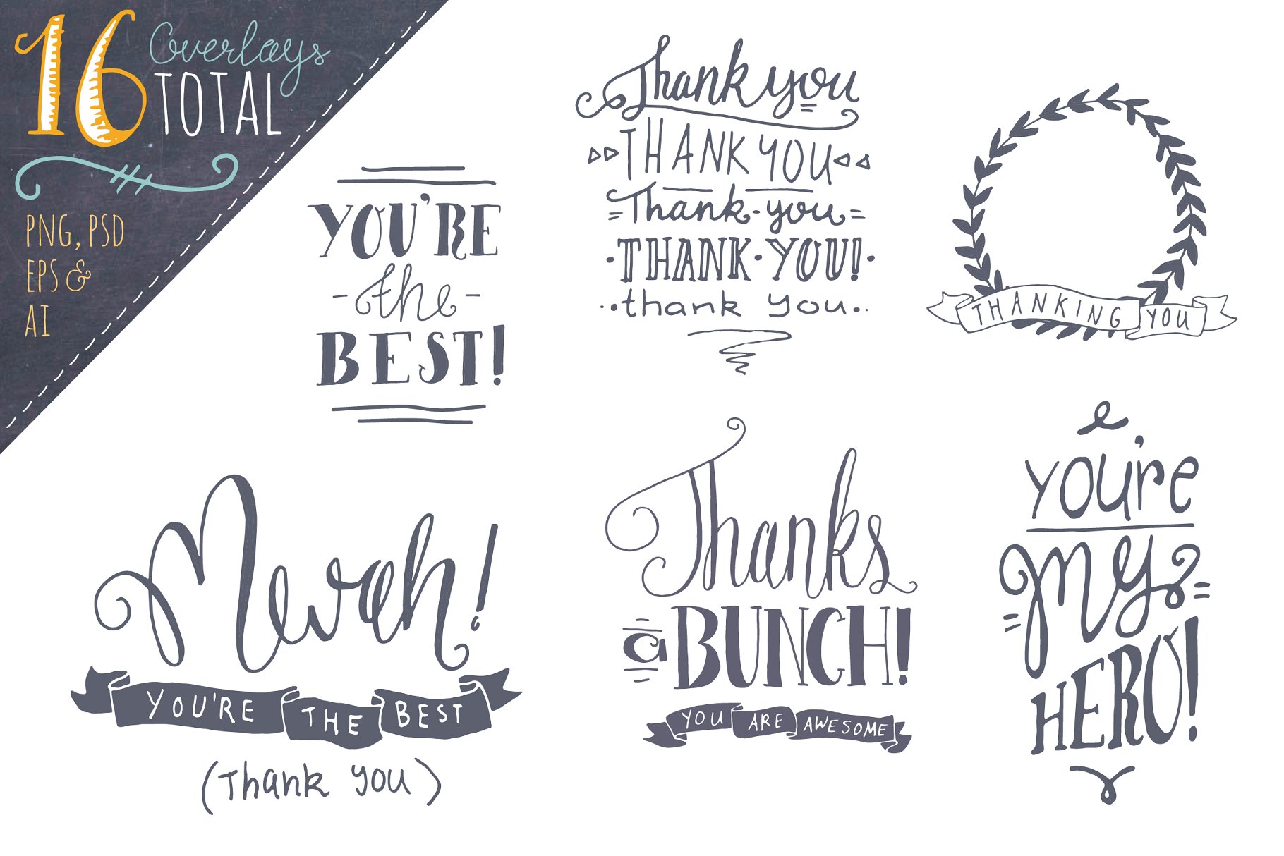 感谢祝福语矢量PS叠层素材 Thank You Photoshop Overlays Vectors插图(1)