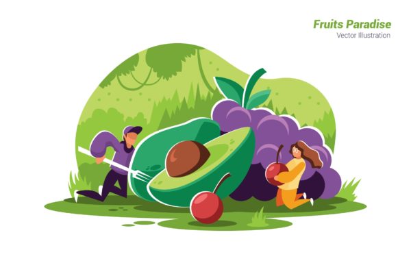 水果乐园矢量插画设计素材 Fruits Paradise – Vector Illustration