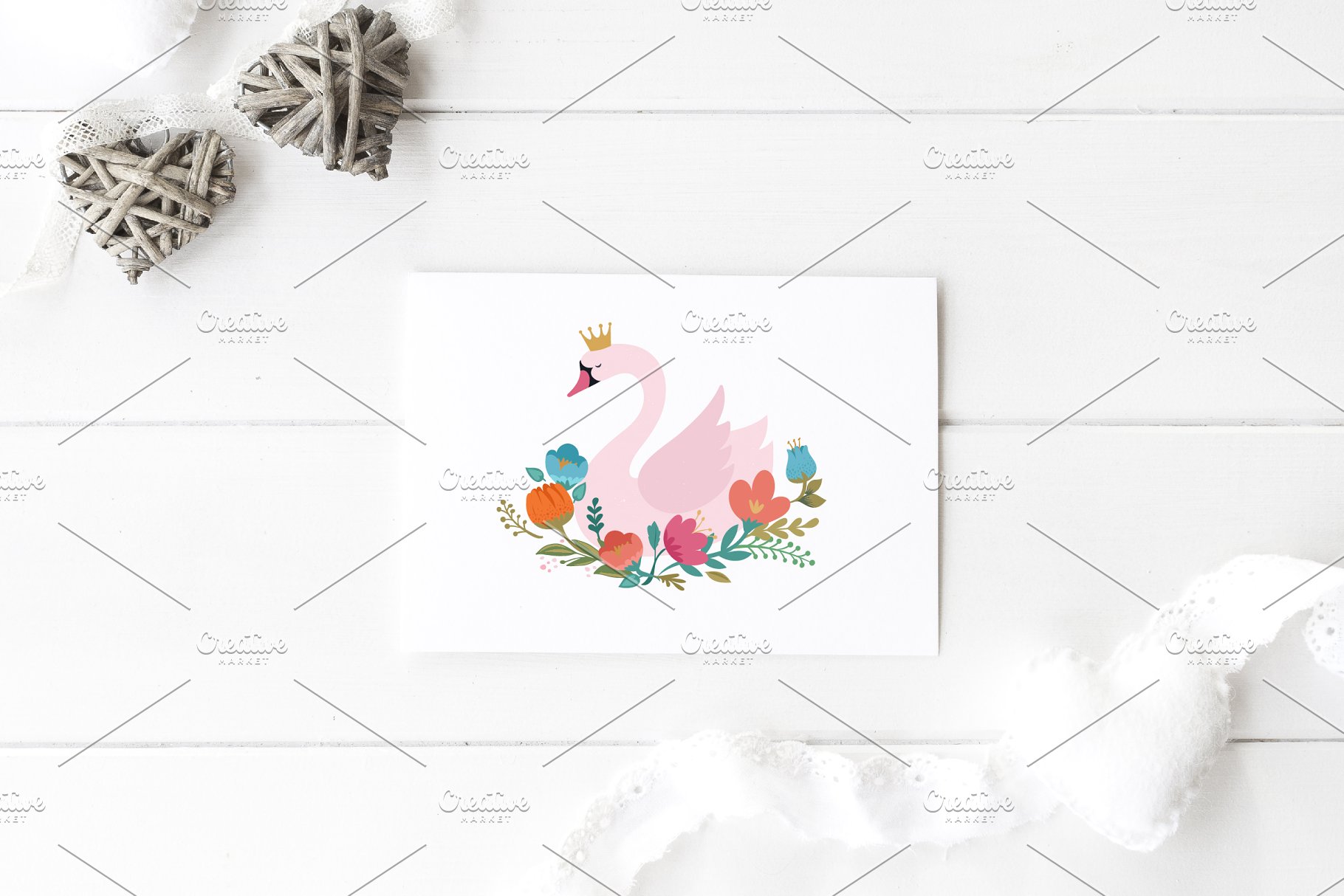 天鹅湖婚礼邀请函设计模板 Wedding set with Swan lake theme插图(2)