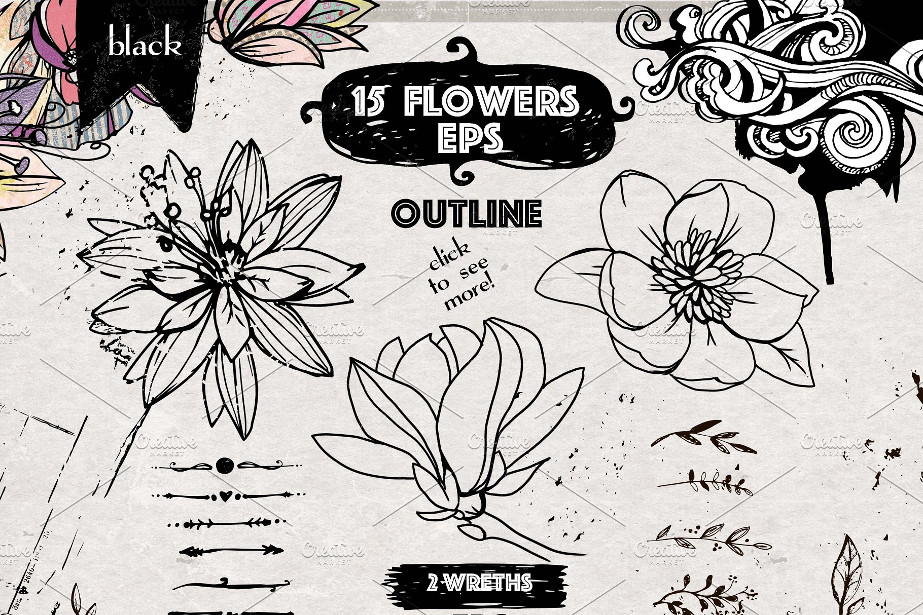 极力推荐：超级矢量花卉素材库 VECTOR LAB "FLORAl&VINTAGE"插图(4)