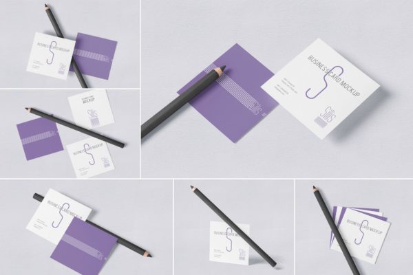 方形名片叠放阴影效果样机素材库精选模板 Square Shaped Business Card Mockups