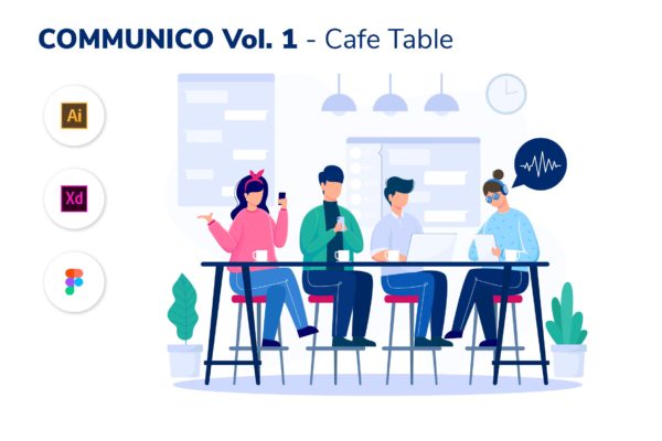 社交场景v1-咖啡桌矢量插画设计素材 COMMUNICO VOL. 1 – Cafe Table