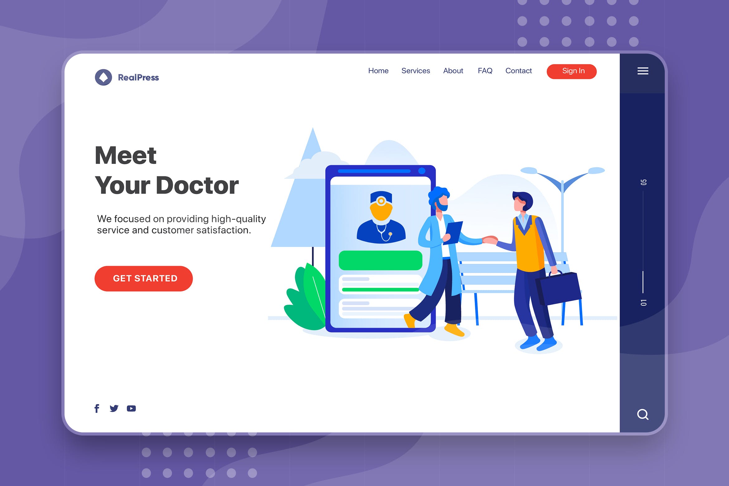 网站Banner&着陆页设计在线医生咨询主题素材库精选概念插画素材 Meet Your Doctor – Banner & Landing Page插图