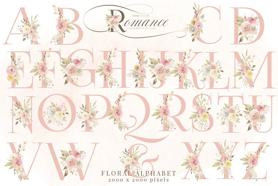 玫瑰金浪漫水彩花卉剪贴画 Rose Gold Romance Watercolor Flowers插图(5)