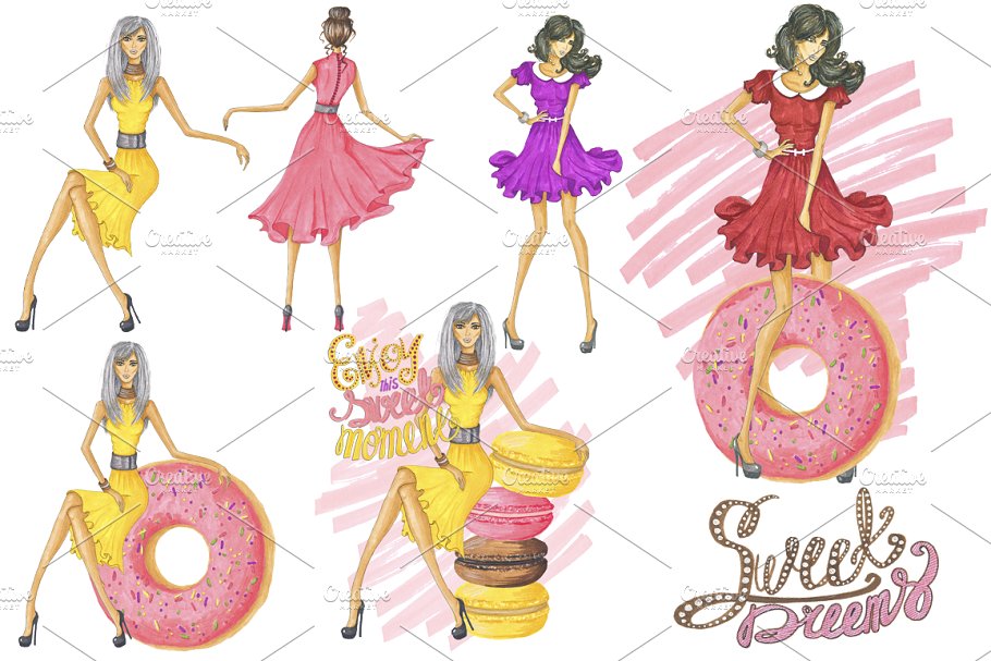 甜点甜心宝贝手绘剪贴画合集 Sweets Hand-painted clipart插图(4)