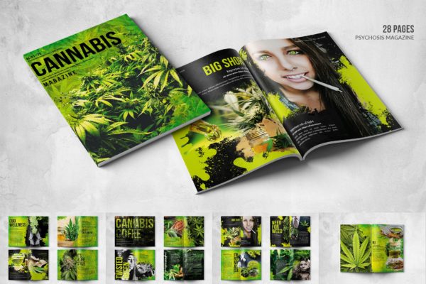 大麻生物研究主题素材库精选杂志排版设计模板 Cannabis Magazine – A4 &amp; US Letter – 28 pgs