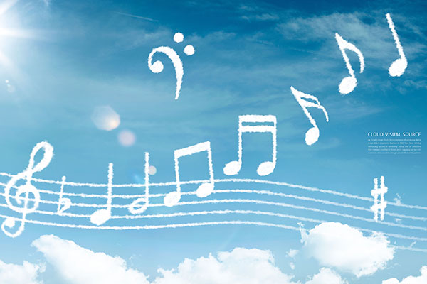 湛蓝天空背景白云线谱音乐符号psd素材
