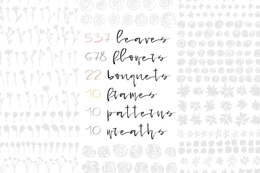 超级手绘花卉&叶子元素大礼包 Floral mega-bundle: 1267 elements插图(2)
