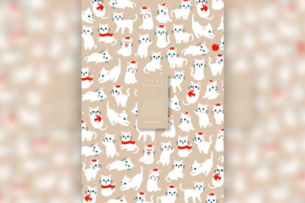 各种动作的可爱小猫咪圣诞图案素材[PSD]