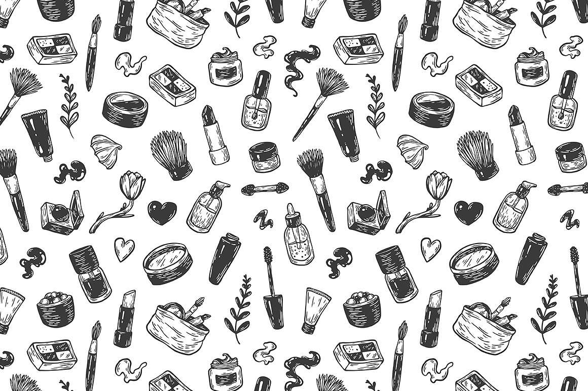 手绘化妆工具矢量图形素材 Cosmetics and makeup. Illustrations.插图(5)