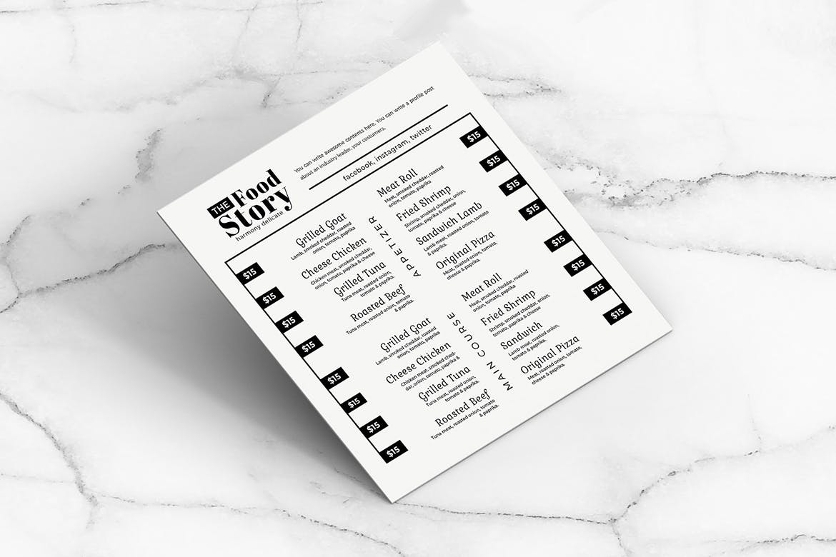 黑白配色西餐素材库精选菜单模板v01 Square Food Menu. 01插图(1)