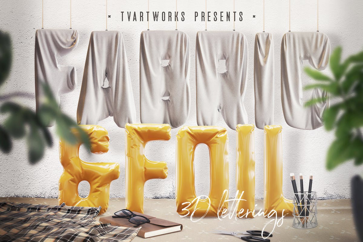 3D时尚铝箔&织物字体素材 Foil & Fabric Lettering Duo插图
