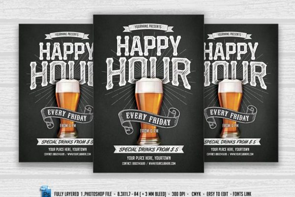 欢乐时光啤酒节宣传传单模板 Happy Hour Flyer
