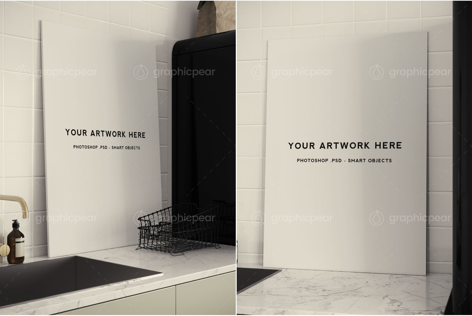 厨房场景海报设计效果图预览样机 Poster Mockup in Kitchen Scene Setting插图(1)