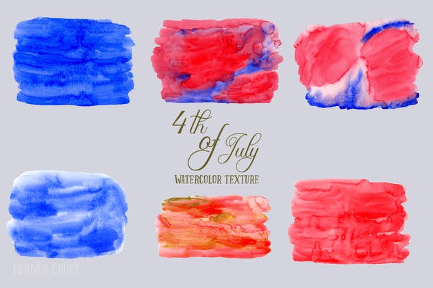 独立日流体手绘水彩纹理素材 Watercolor Texture 4th of July插图(2)