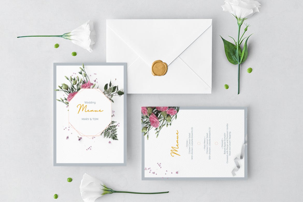 花卉装饰艺术风格婚礼邀请设计套件 Wedding Invitation Set插图(12)