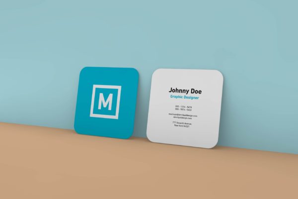 圆角正方形名片设计效果图素材库精选模板 Rounded Square Business Card Wall Mockup