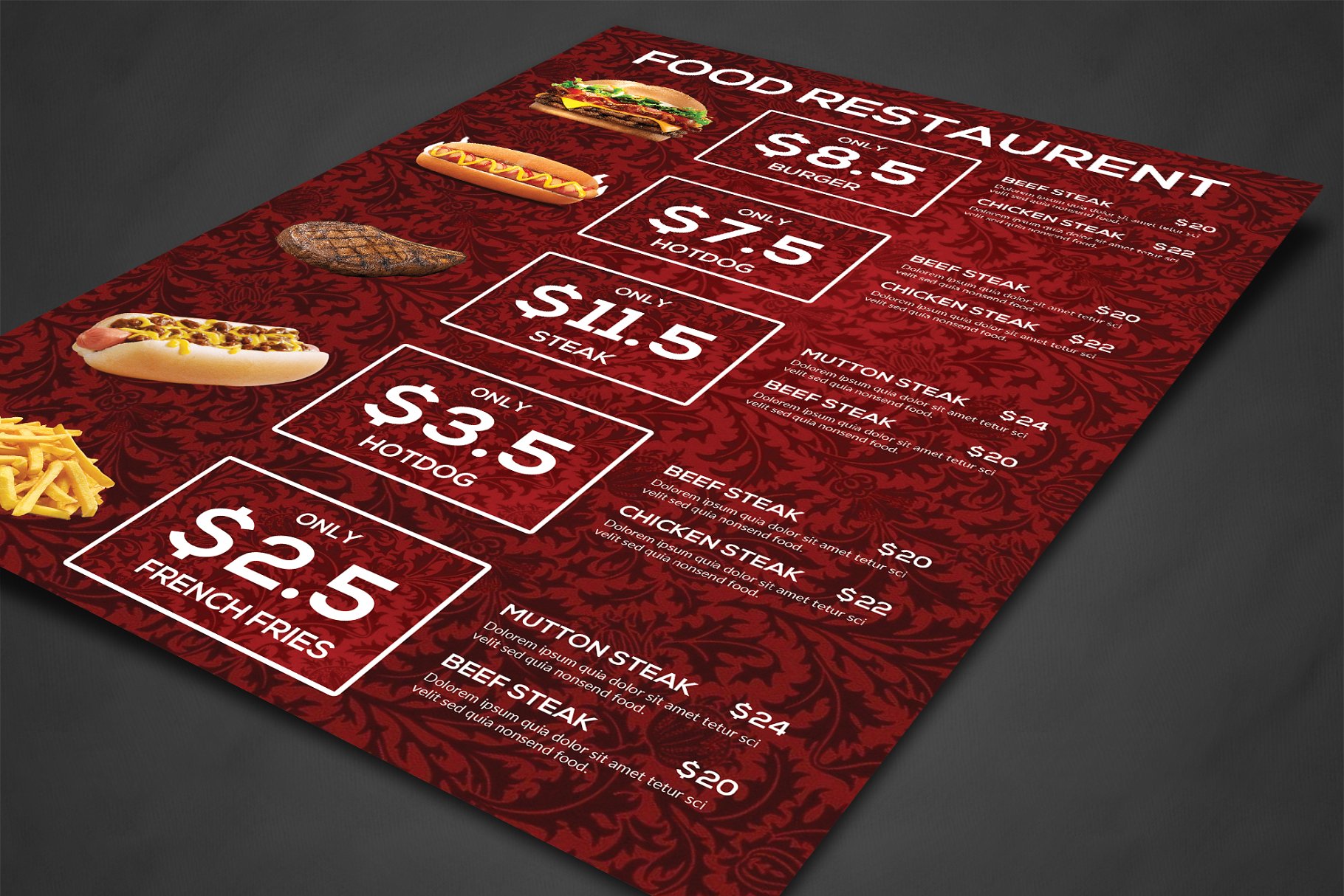 西式快餐食品菜单传单模板 Food Menu Flyer插图(1)