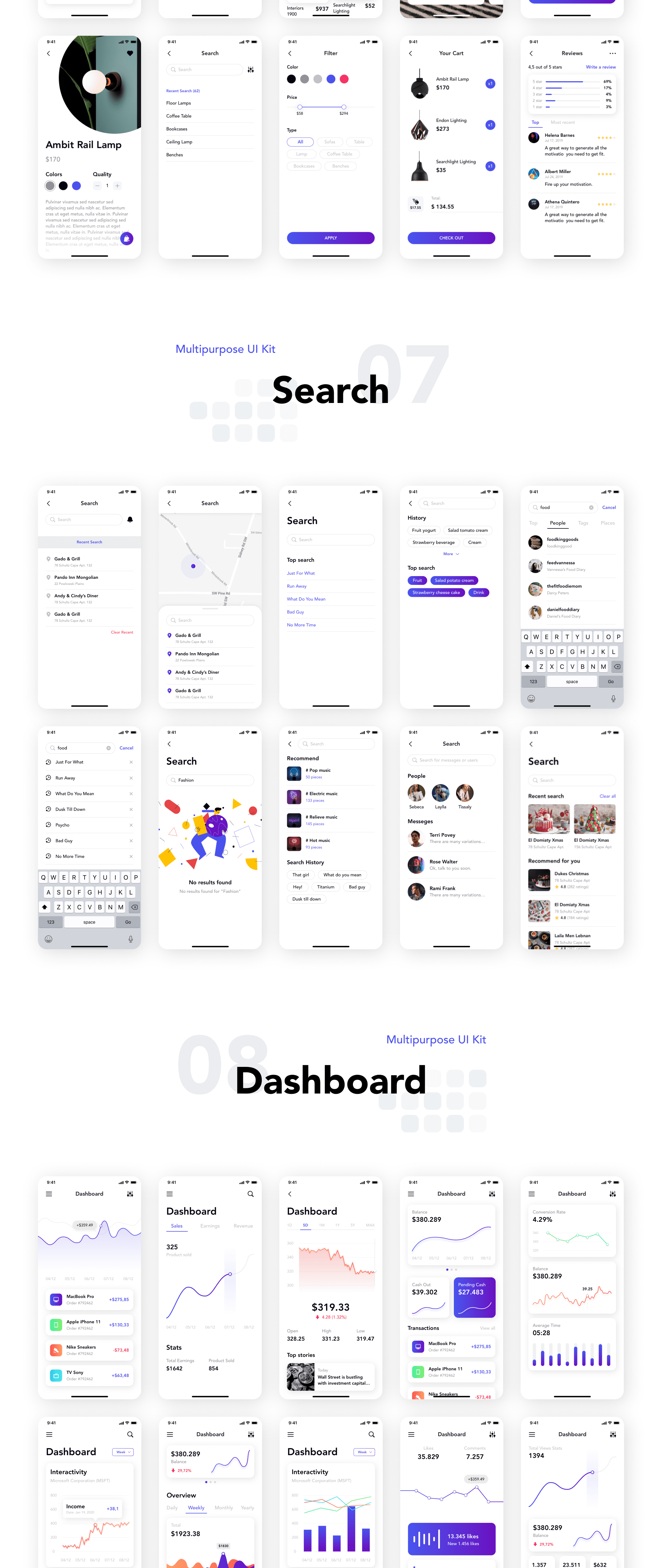 素材库下午茶：渐变色设计风格多功能APP应用UI套件插图(3)