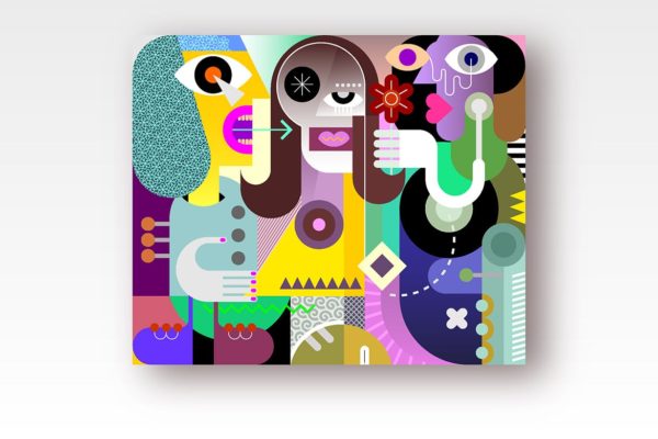 手赠玫瑰留有余香抽象插画素材 Woman Gives A Flower To Her Friend