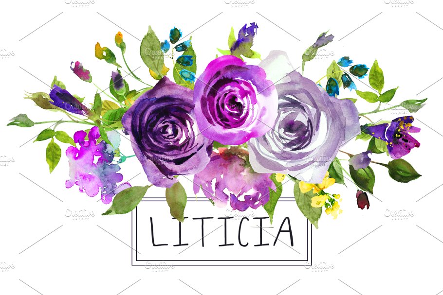 紫罗兰水彩剪贴画合集 Purple Violet Flowers Clipart Set插图(4)