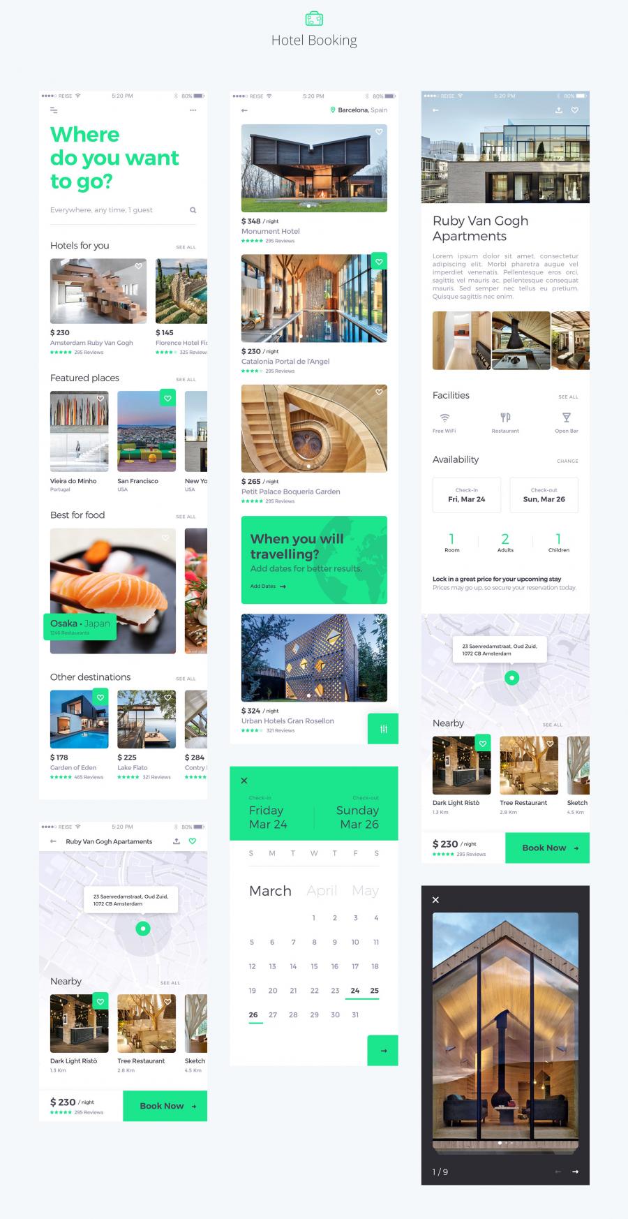 绿色清新旅行类多功能APP UI KITS下载[Sketch]插图(1)