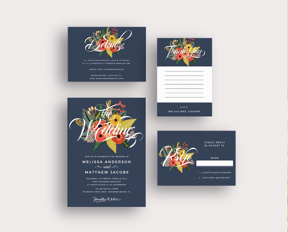 蓝色繁花似锦婚礼设计物料模板 In Between the Blooms on Blue插图(1)