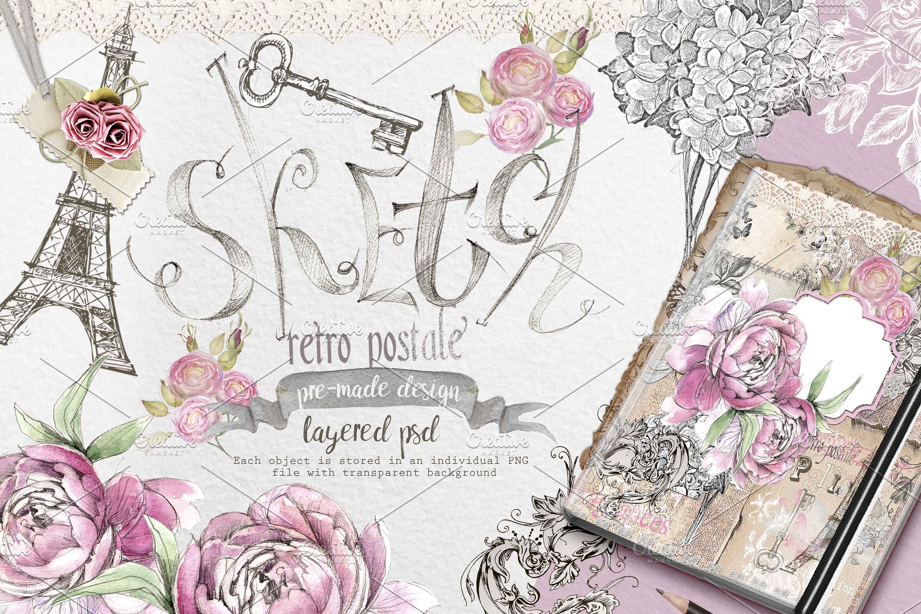 复古风水彩明信片插画 2 in 1!! Vintage style post-cards插图