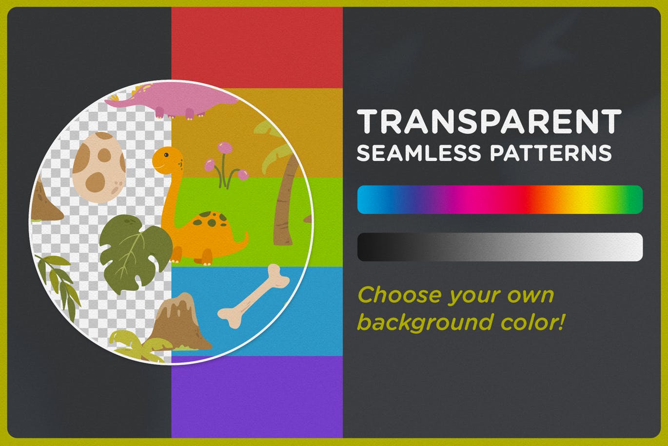 可爱恐龙手绘无缝图案背景素材库精选 Cute Dinosaurs Seamless Patterns插图(2)