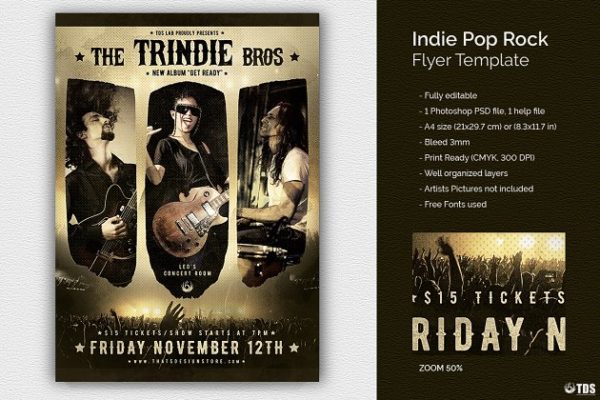 独立流行摇滚音乐节活动传单PSD模板 Indie Pop Rock Flyer PSD