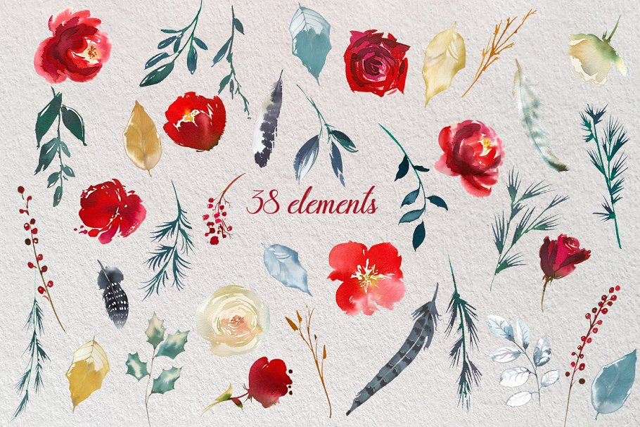 北欧斯堪的纳维亚设计风格红色水彩花卉插画 Boho Scandi Red Flowers PNG插图(5)