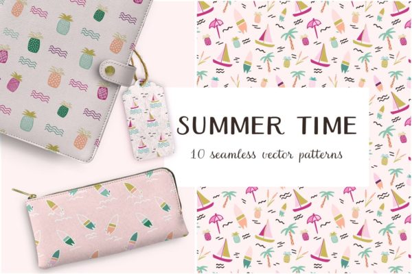 夏日色彩斑斓图案纹理 Summer Time Vector Patterns