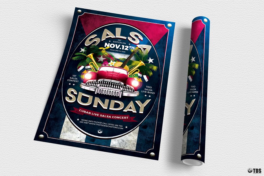 古巴萨尔萨舞曲现场活动海报传单模板v2 Cuban Live Salsa Flyer PSD V2插图(2)